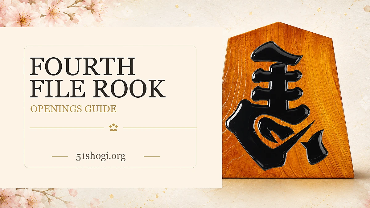 Fourth File Rook: A Beginner-Friendly Ranging Rook Opening for Shogi featured image with a premium Japanese shogi piece and sakura-style washi background
