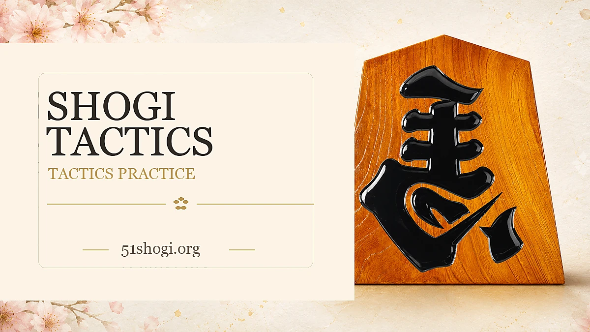 Basic Shogi Tactics: Forks, Discovered Attacks, and Sacrifice Moves featured image with a premium Japanese shogi piece and sakura-style washi background