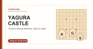 Yagura Castle: Classic Strong Defense – Step-by-Step Guide for Shogi illustrated with a clean shogi board and pieces for beginners